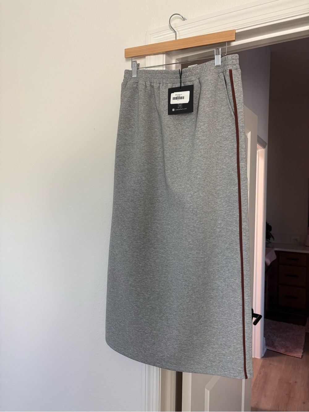 Gray Pull-On Maxi Skirt with Side Stripe